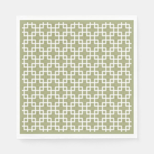 White Retro Chic Squares Pattern On Olive Green Napkin (Front)