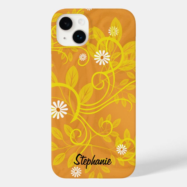 White Retro Daisies Yellow Leaves Vines Abstract Case-Mate iPhone Case (Back)