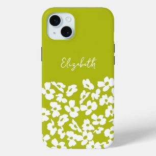 White Retro Dogwood Flowers Custom Name     iPhone 15 Mini Case