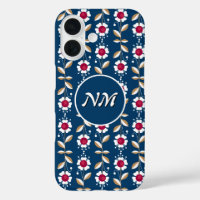 White retro flowers on a dark blue background
