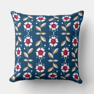  White retro flowers on a dark blue background Cushion