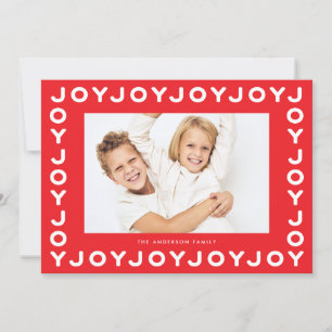 White Retro Joy Joy Joy Red Frame Christmas Photo Holiday Card