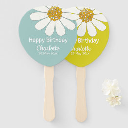 White Retro Modern Daisy Flower Custom Birthday    Hand Fan