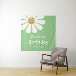 White Retro Modern Daisy Flower Custom Birthday   Tapestry