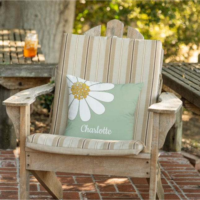White Retro Modern Daisy Flower Custom Name   Cushion (Chair)