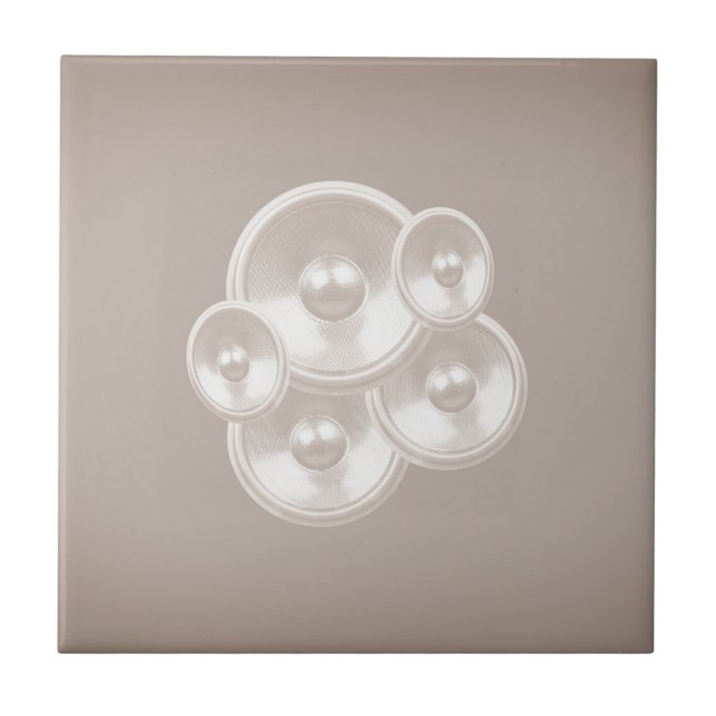 White retro music speakers ceramic tile (Front)