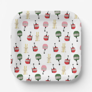 White Retro Ski Lift Gondola Winter Skiing  Paper Plate