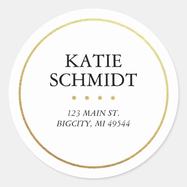 White Return Address Label with Faux Gold Foil (Front)