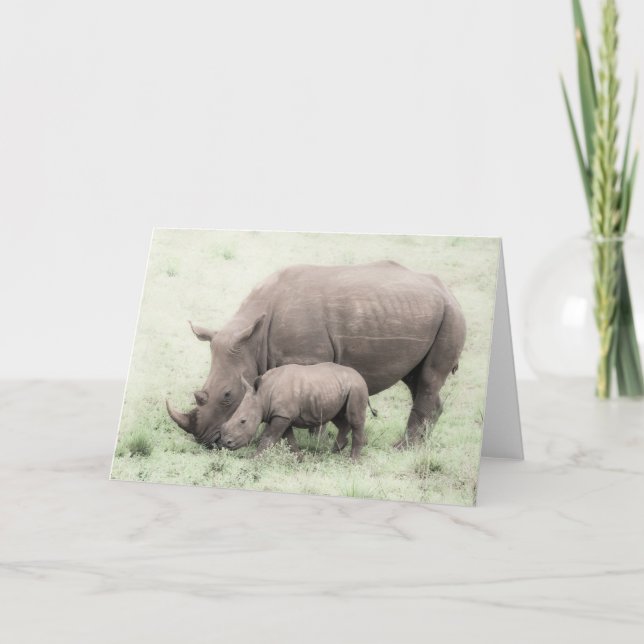 White Rhino & Baby Greeting Card (Front)