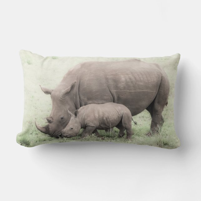 White Rhino & Baby Pillow (Front)