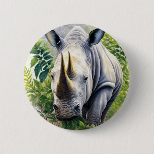 White Rhino Botanical Art  6 Cm Round Badge