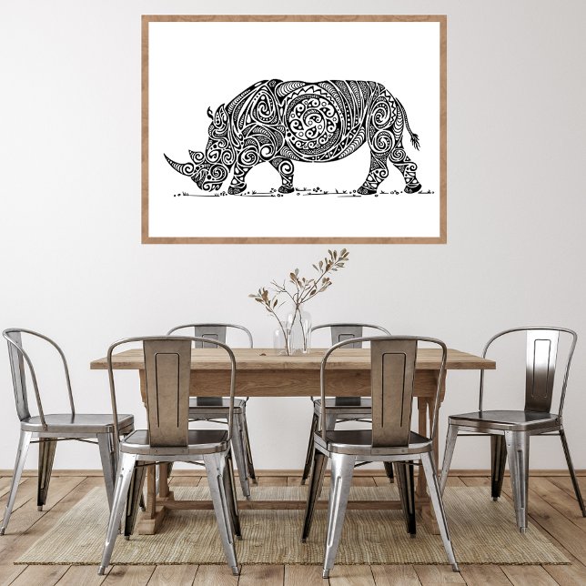 White Rhino Design Black Poster (Creator Uploaded)