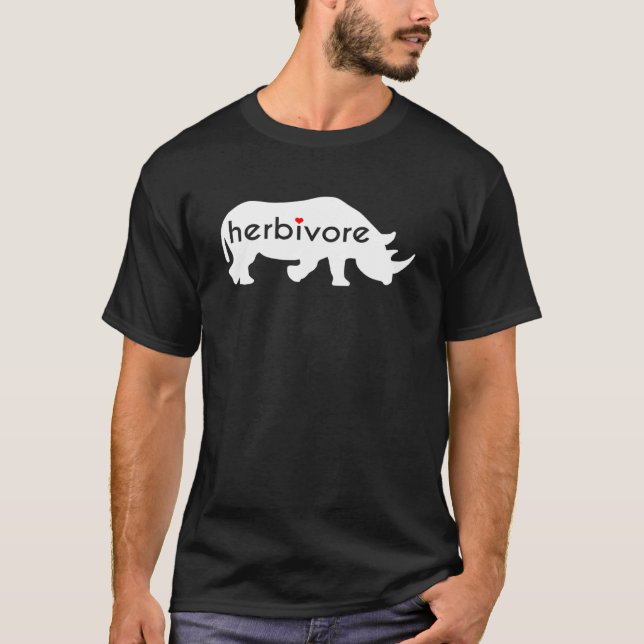 White Rhino HERBIVORE Rhinoceros Vegan Vegetarian  T-Shirt (Front)
