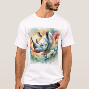 White Rhinoceros 010824AREF136 - Watercolor T-Shirt