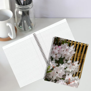 White Rhododendron Blooms and Bamboo Fence Floral Notebook