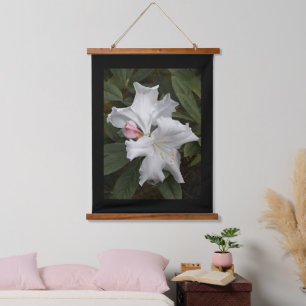 White Rhododendron Blooms with Black Border Hanging Tapestry
