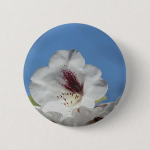 White Rhododendron with Burgundy 6 Cm Round Badge