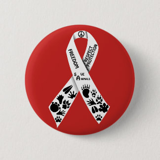 white ribbon 6 cm round badge