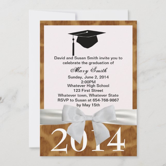 White Ribbon And Giraffe Graduation Invitation (Front)