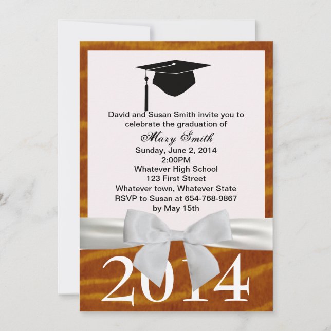 White Ribbon And Tiger Graduation Invitation (Front)