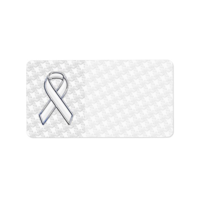 White Ribbon Awareness Applique on Houndstooth Label (Front)