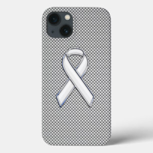 White Ribbon Awareness Carbon Fibre Print iPhone 13 Case