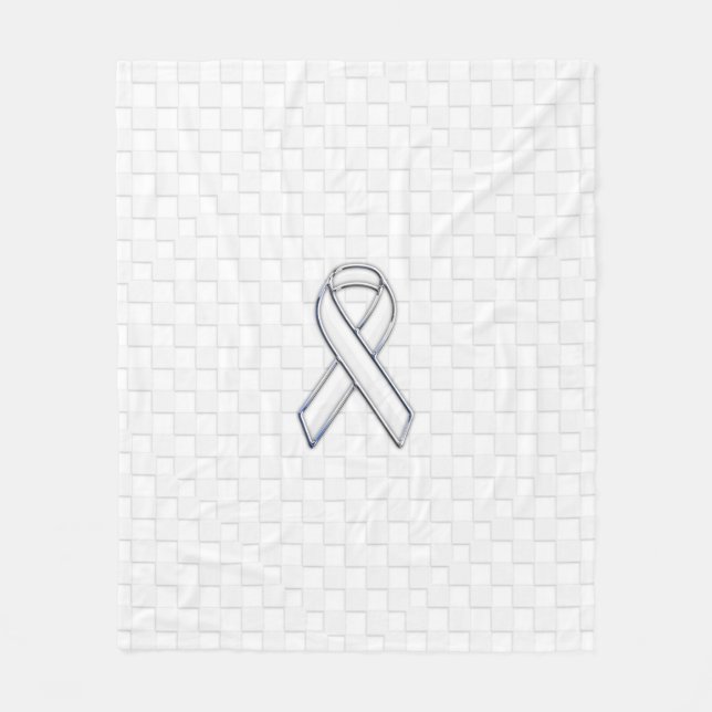 White Ribbon Awareness Checkers Style Fleece Blanket (Front)