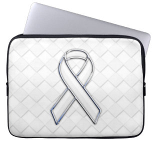 White Ribbon Awareness Checkers Style Laptop Sleeve