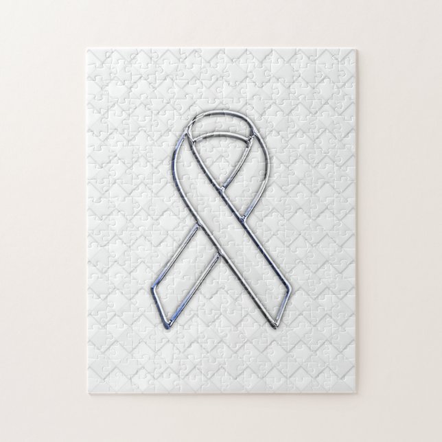 White Ribbon Awareness on Checkers Print Jigsaw Puzzle (Vertical)