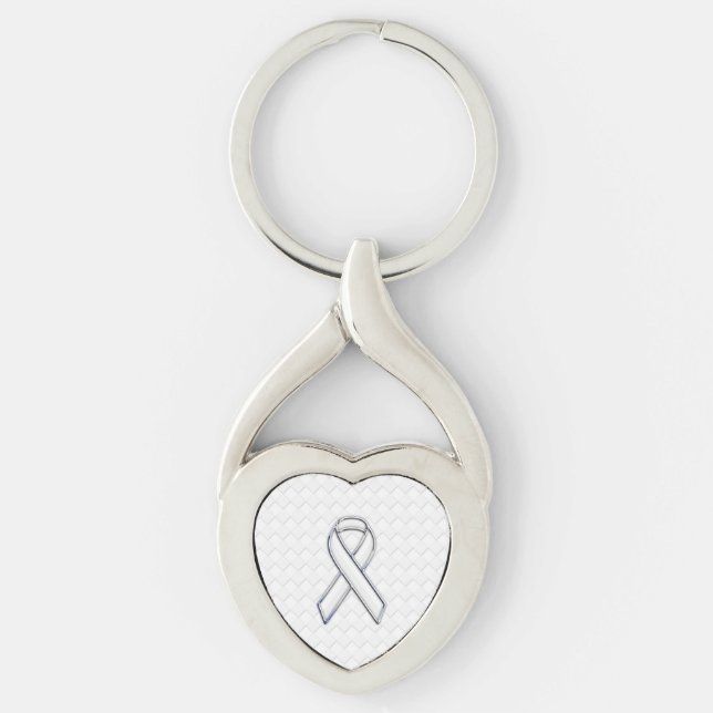 White Ribbon Awareness on Checkers Print Key Ring (Front)