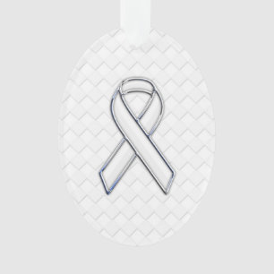 White Ribbon Awareness on Checkers Print Ornament