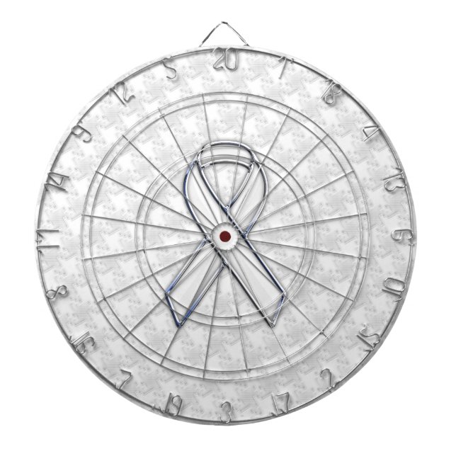 White Ribbon Awareness on Houndstooth Print Dartboard (Front)