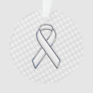 White Ribbon Awareness on Houndstooth Print Ornament