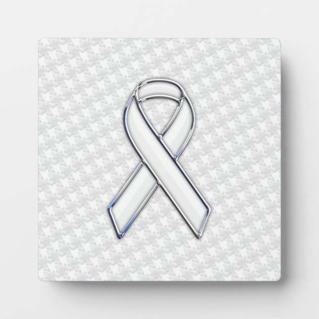 White Ribbon Awareness on Houndstooth Print Plaque (Front)