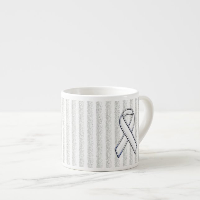 White Ribbon Awareness on Vertical Stripes Espresso Cup (Front Right)
