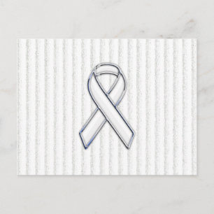 White Ribbon Awareness on Vertical Stripes Postcard