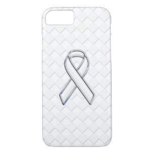 White Ribbon Awareness on White Checkers iPhone 8/7 Case