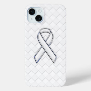 White Ribbon Awareness on White Checkers iPhone 15 Mini Case