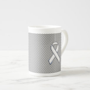 White Ribbon Awareness White Carbon Fibre Print Bone China Mug