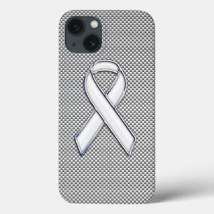 White Ribbon Awareness White Carbon Fibre Print iPhone 13 Case
