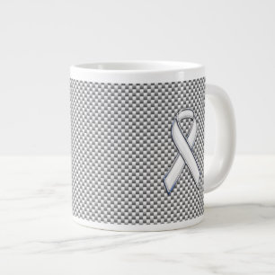 White Ribbon Awareness White Carbon Fibre Print Large Coffee Mug