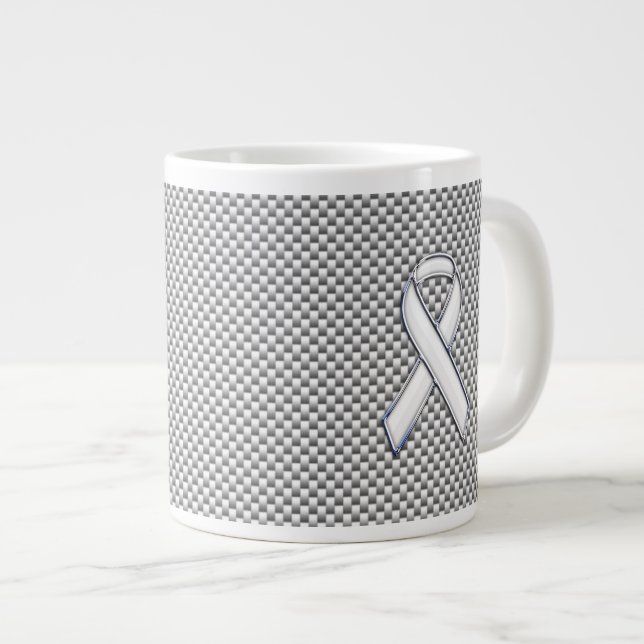 White Ribbon Awareness White Carbon Fibre Print Large Coffee Mug (Front Right)