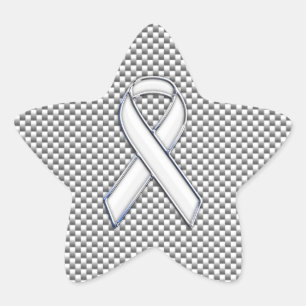 White Ribbon Awareness White Carbon Fibre Print Star Sticker