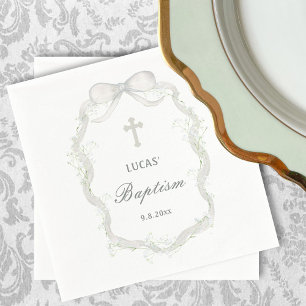 White Ribbon Baby's Breath Baptism Napkin