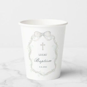 White Ribbon Baby's Breath Baptism Paper Cups