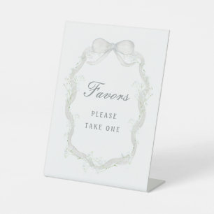 White Ribbon Baby's Breath Favours Pedestal Sign