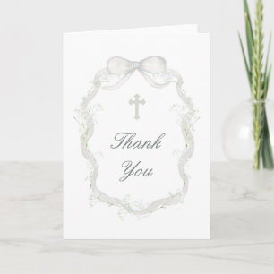 White Ribbon Baby's Breath Religious Thank You Card