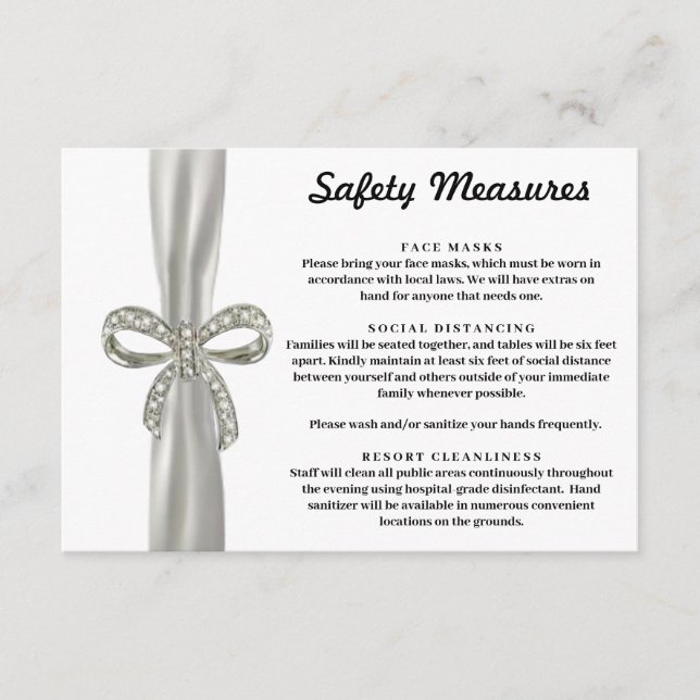 White Ribbon Diamond Bow Safety Measures Enclosure Card (Front)