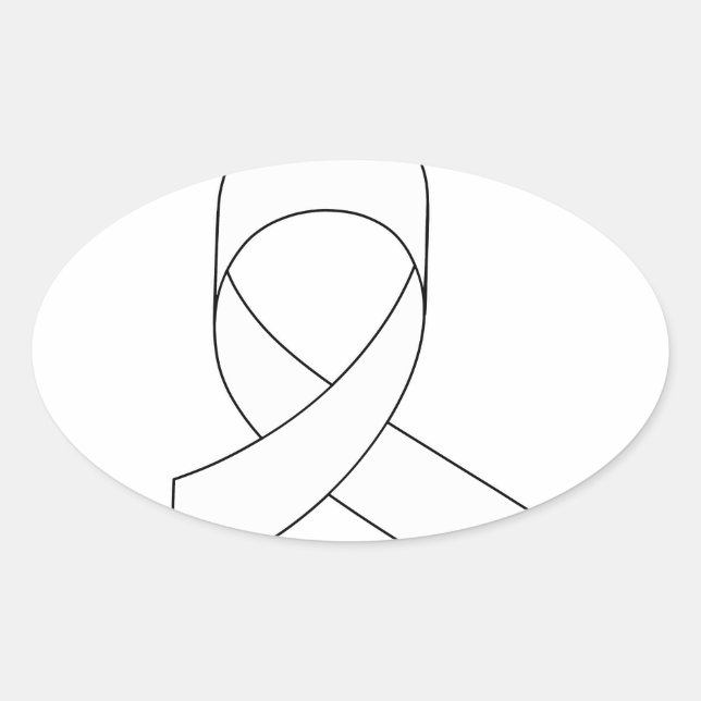 White Ribbon Drawing Oval Sticker (Front)