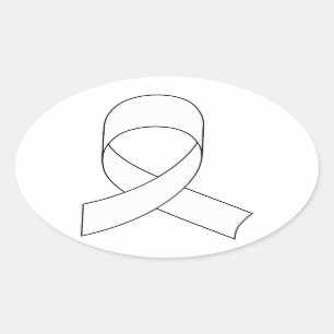 White Ribbon Drawing Oval Sticker